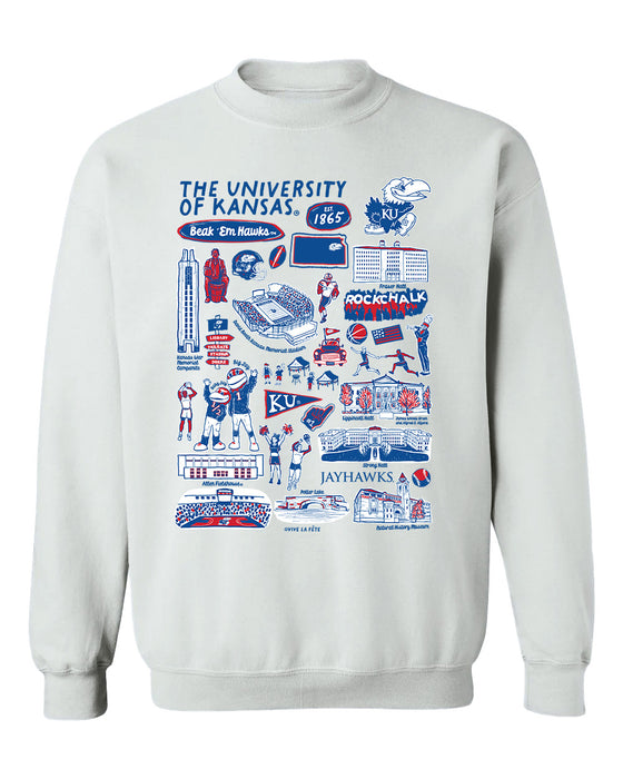 Kansas Jayhawks Hand Sketched Vive La Fete Impressions White Cotton Crewneck Sweatshirt for Women