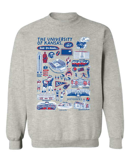 Kansas Jayhawks Hand Sketched Vive La Fete Impressions Grey Cotton Crewneck Sweatshirt for Women