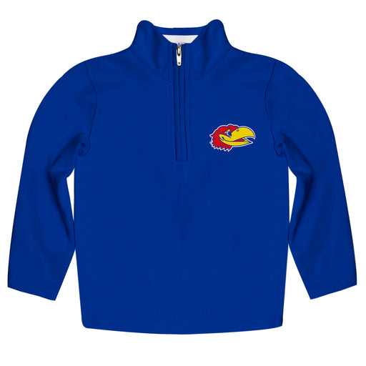 Kansas Jayhawks Vive La Fete Logo and Mascot Name Womens Blue Quarter Zip Pullover