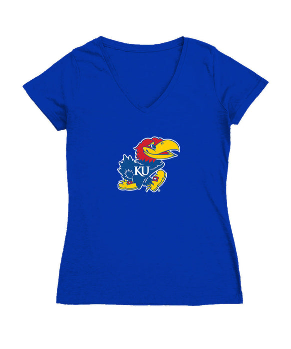Kansas Jayhawks Women's V-neck Fitted Cotton T-Shirt Royal