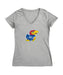 Kansas Jayhawks Women's V-neck Fitted Cotton T-Shirt Grey