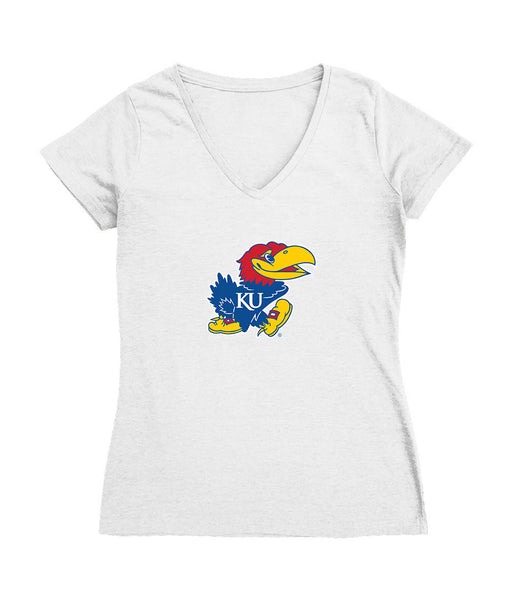 Kansas Jayhawks Women's V-neck Fitted Cotton T-Shirt White