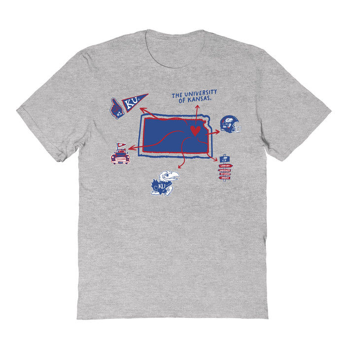 Kansas Jayhawks Hand Sketched Vive La Fete Impressions Icones Grey T-shirt for Women