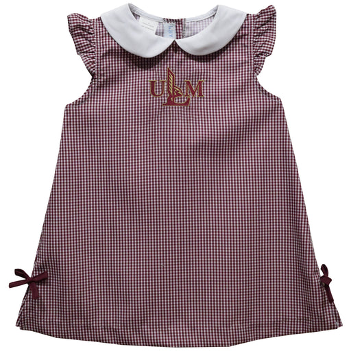 University of Louisiana Monroe Warhawks ULM Embroidered Maroon Gingham A Line Dress