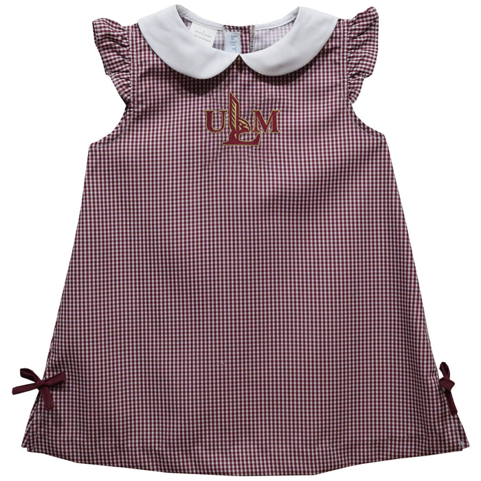 University of Louisiana Monroe Warhawks ULM Embroidered Maroon Gingham A Line Dress