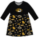 Missouri Tigers MU Long Sleeve Solid Black Repeat Print Hand Sketched Impressions Artwork on Skirt