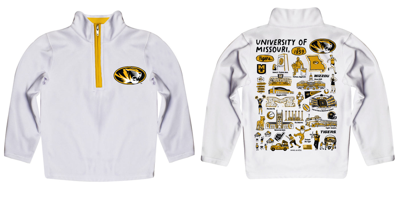 Missouri Tigers MU Hand Sketched Vive La Fete Impressions Artwork  White Boys Quarter Zip Pullover V1 - Vive La Fête - Online Apparel Store