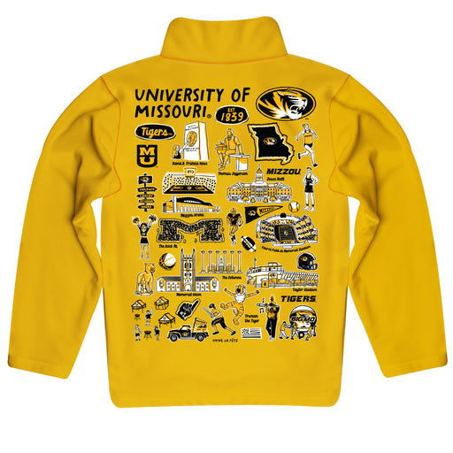 Missouri Tigers MU Hand Sketched Vive La Fete Impressions Artwork Gold Boys Quarter Zip Pullover V1 - Vive La Fête - Online Apparel Store