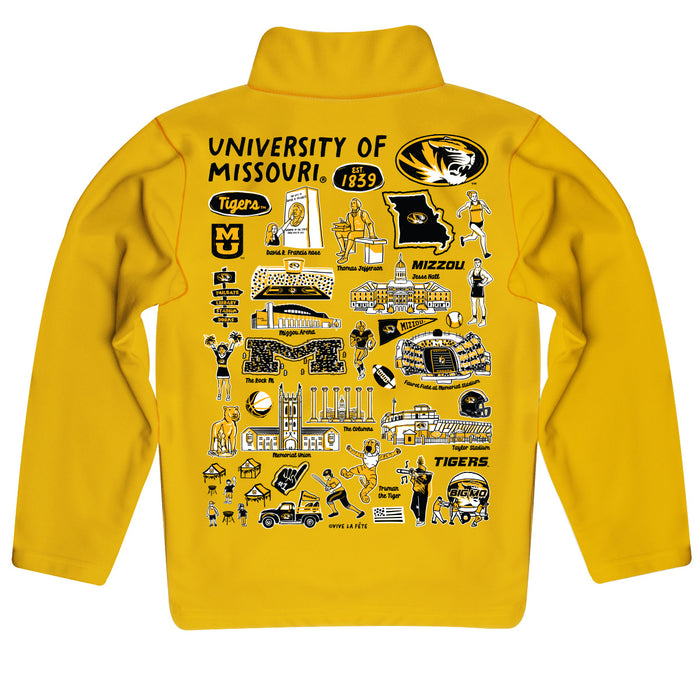 Missouri Tigers MU Hand Sketched Vive La Fete Impressions Artwork Gold Boys Quarter Zip Pullover V1 - Vive La Fête - Online Apparel Store