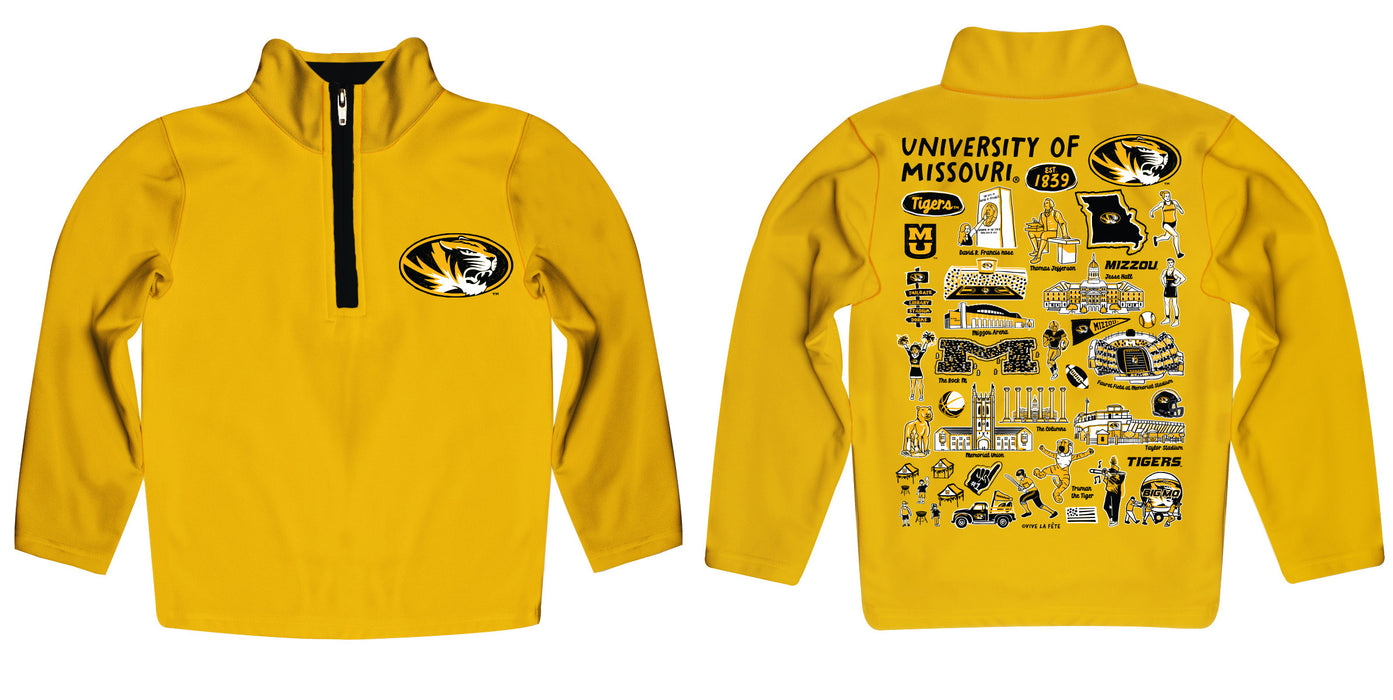 Missouri Tigers MU Hand Sketched Vive La Fete Impressions Artwork Gold Boys Quarter Zip Pullover V1 - Vive La Fête - Online Apparel Store