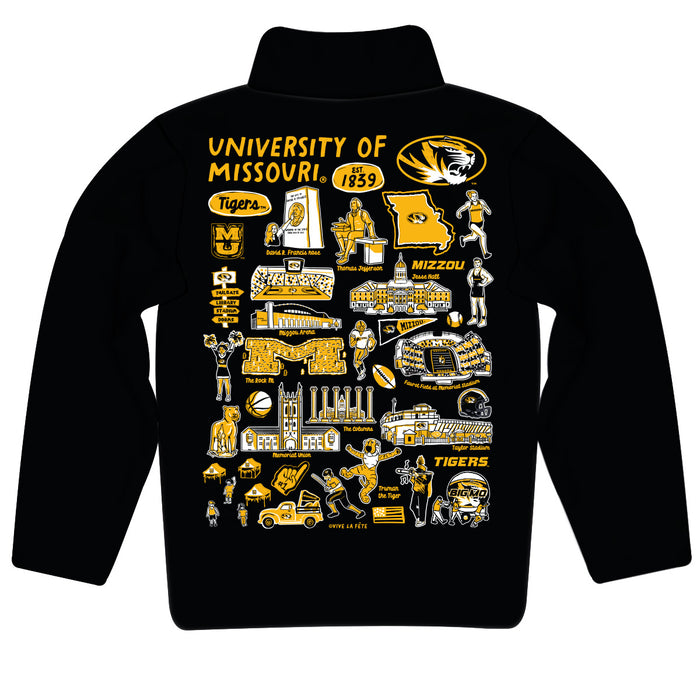 Missouri Tigers MU Hand Sketched Vive La Fete Impressions Artwork  Black Boys Quarter Zip Pullover V1 - Vive La Fête - Online Apparel Store