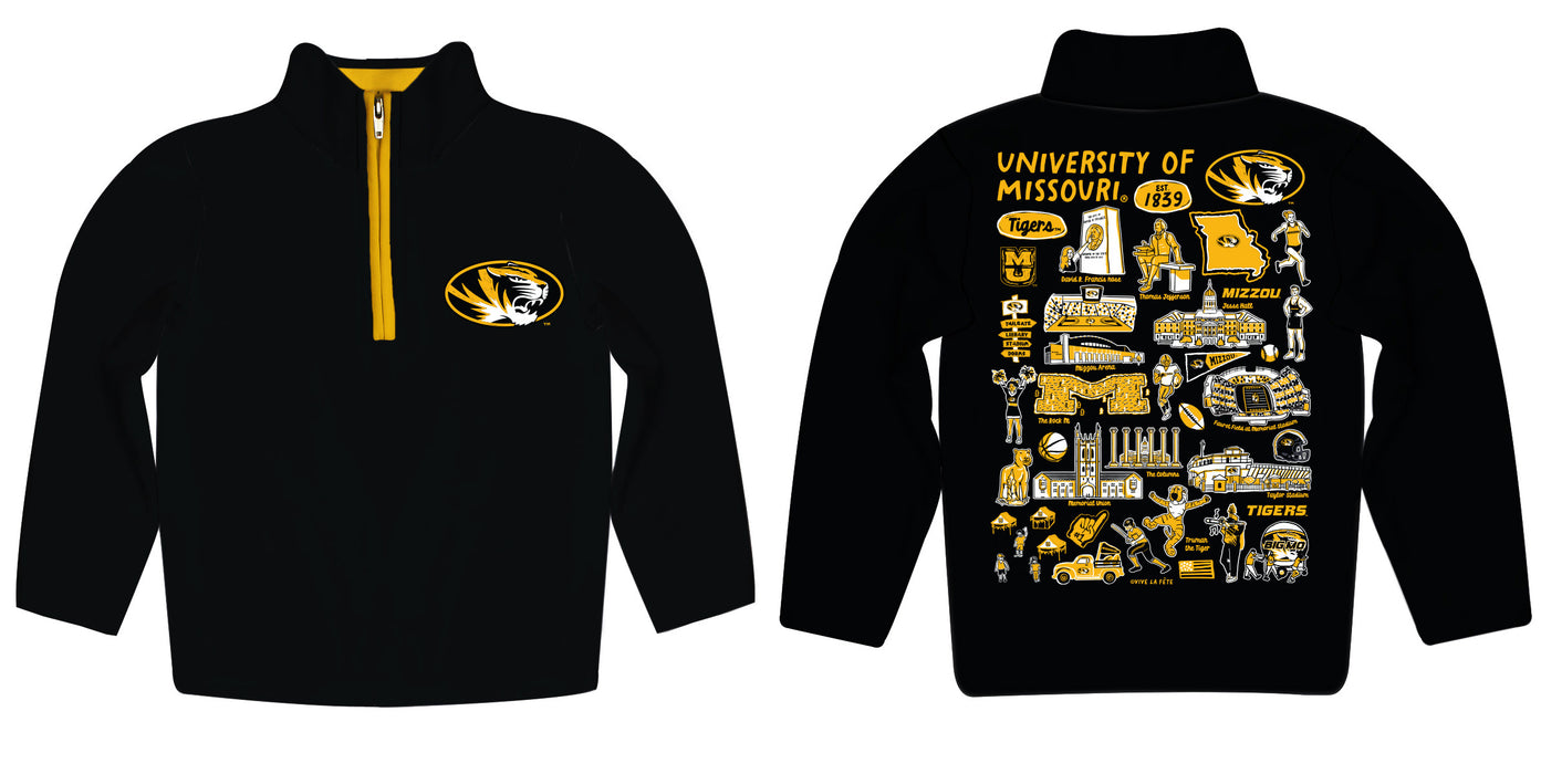Missouri Tigers MU Hand Sketched Vive La Fete Impressions Artwork  Black Boys Quarter Zip Pullover V1 - Vive La Fête - Online Apparel Store