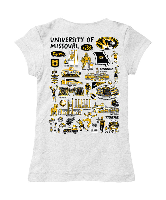 Missouri Tigers MU Hand Sketched Vive La Fete Impressions Artwork White Girls Cotton Short Sleeve Tee - Vive La Fête - Online Apparel Store