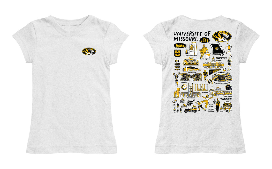 Missouri Tigers MU Hand Sketched Vive La Fete Impressions Artwork White Girls Cotton Short Sleeve Tee - Vive La Fête - Online Apparel Store