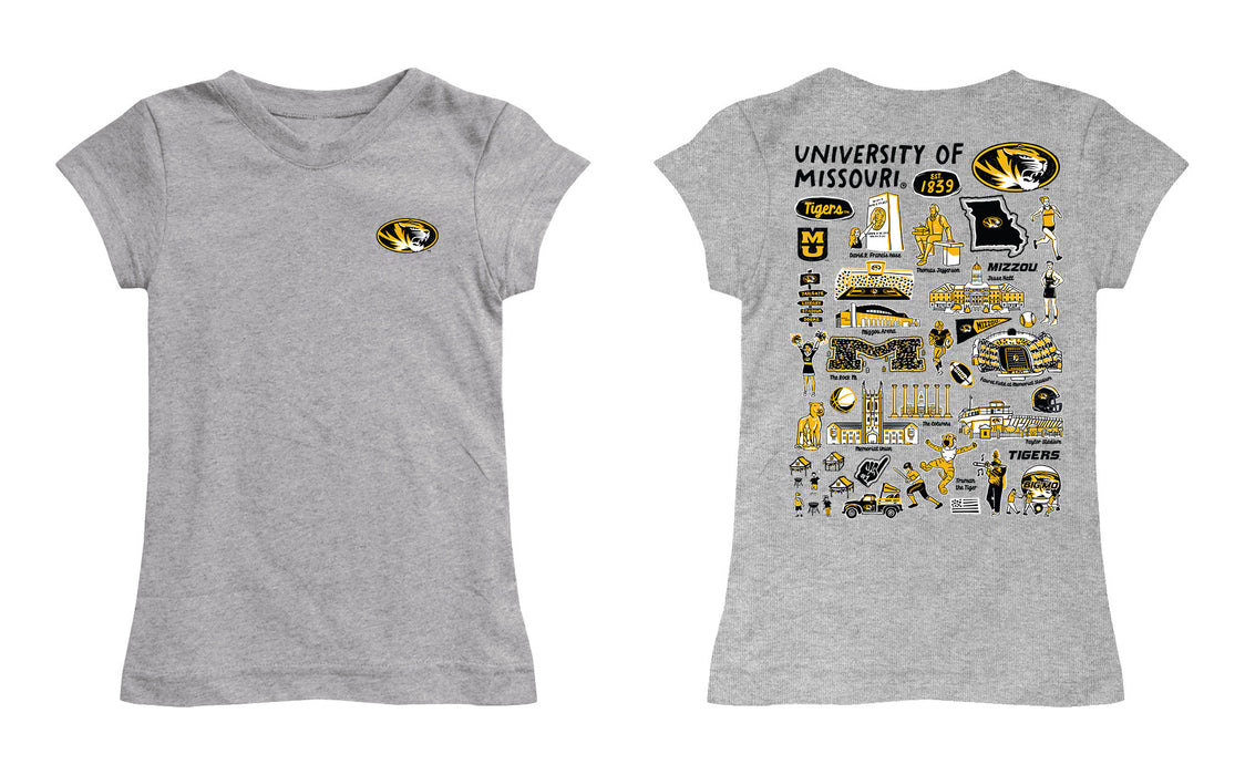 Missouri Tigers MU Hand Sketched Vive La Fete Impressions Artwork Grey Girls Cotton Short Sleeve Tee - Vive La Fête - Online Apparel Store