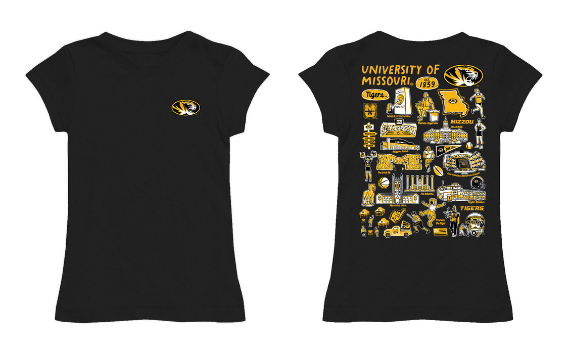 Missouri Tigers MU Hand Sketched Vive La Fete Impressions Artwork Black Girls Cotton Short Sleeve Tee - Vive La Fête - Online Apparel Store