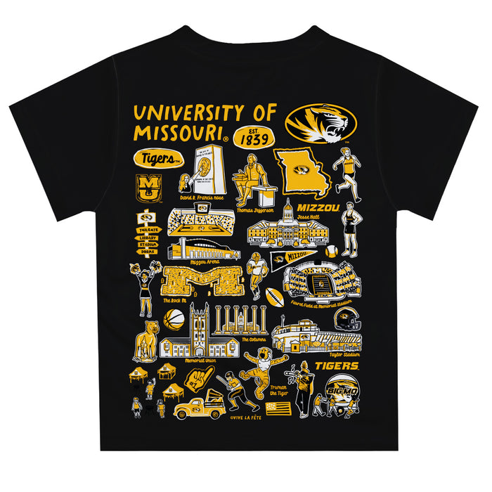 Missouri Tigers MU Hand Sketched Vive La Fete Impressions Artwork Boys Black Short Sleeve Tee Shirt
