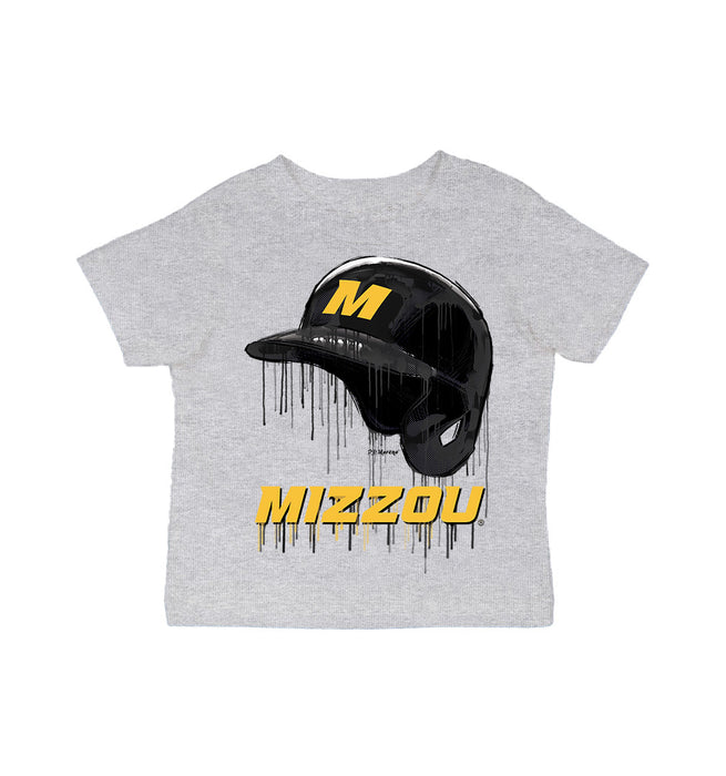 Missouri Tigers MU Original Dripping Baseball Helmet Grey Cotton T-Shirt  by Vive La Fete