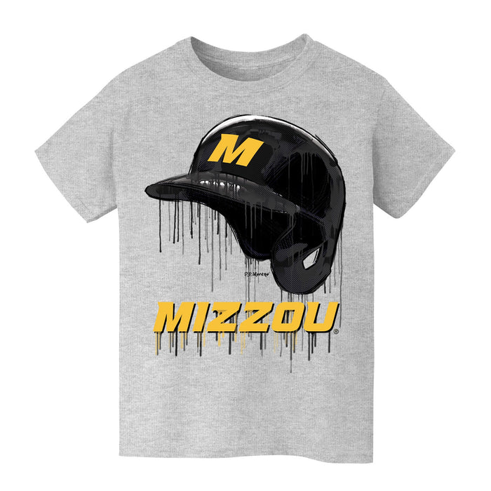 Missouri Tigers MU Original Dripping Baseball Helmet Grey Cotton T-Shirt  by Vive La Fete
