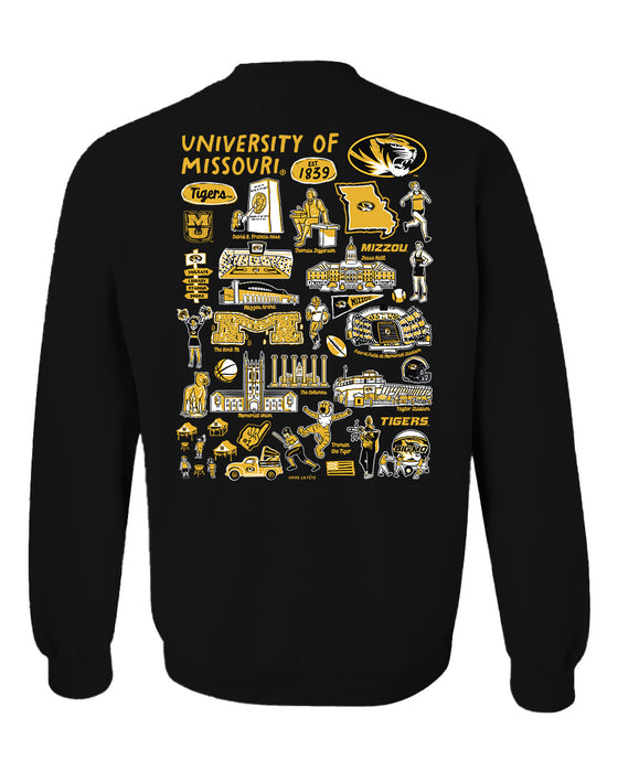 Missouri Tigers MU Hand Sketched Artwork Black Crewneck Sweatshirt for Women - Vive La Fête - Online Apparel Store
