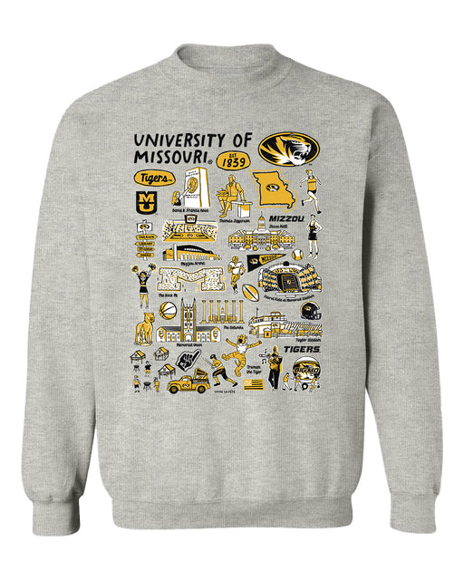 Missouri Tigers MU Hand Sketched Vive La Fete Impressions Grey Cotton Crewneck Sweatshirt for Women