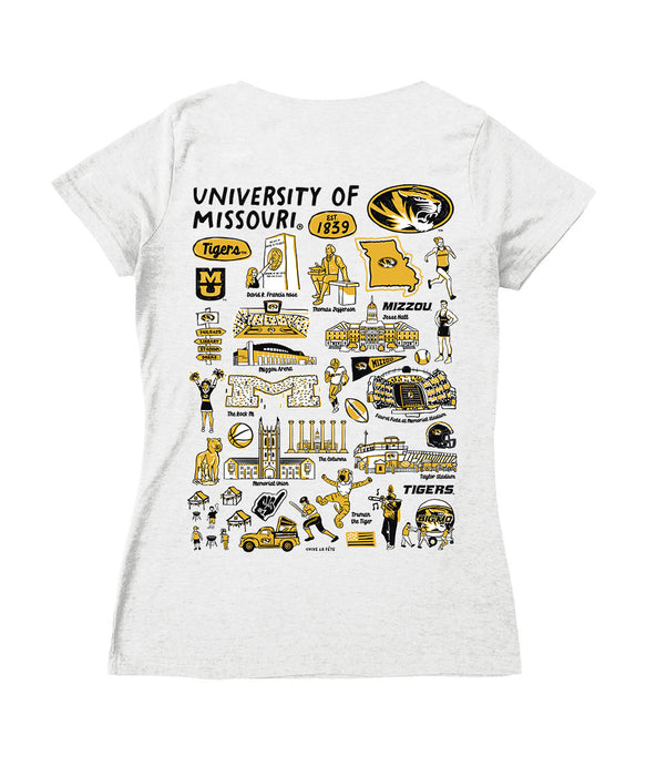 Missouri Tigers MU Hand Sketched Vive La Fete Impressions Artwork Black Women Cotton Short Sleeve V-Neck Tshirt