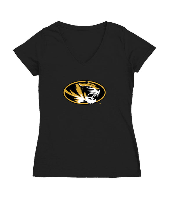 Missouri Tigers MU Women's V-neck Fitted Cotton T-Shirt Black