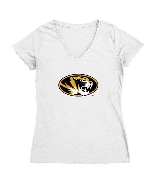 Missouri Tigers MU Women's V-neck Fitted Cotton T-Shirt White