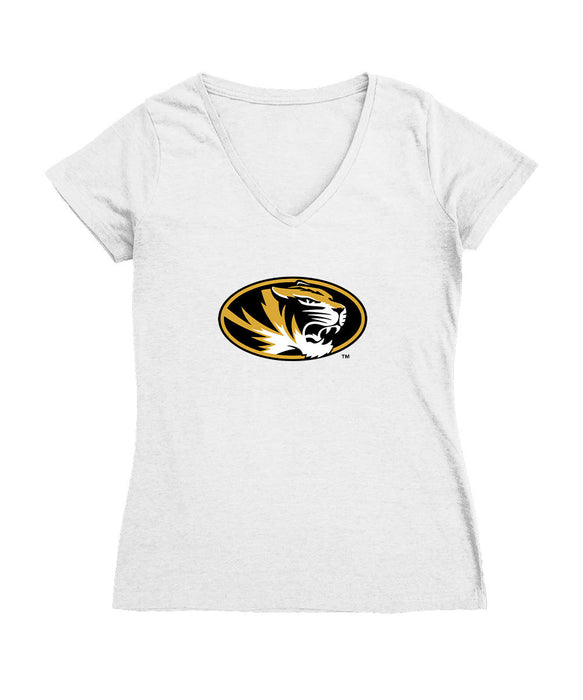 Missouri Tigers MU Women's V-neck Fitted Cotton T-Shirt White