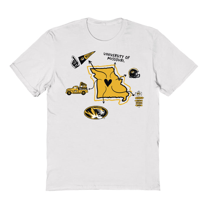 Missouri Tigers MU Hand Sketched Vive La Fete Impressions Icones White T-shirt for Women
