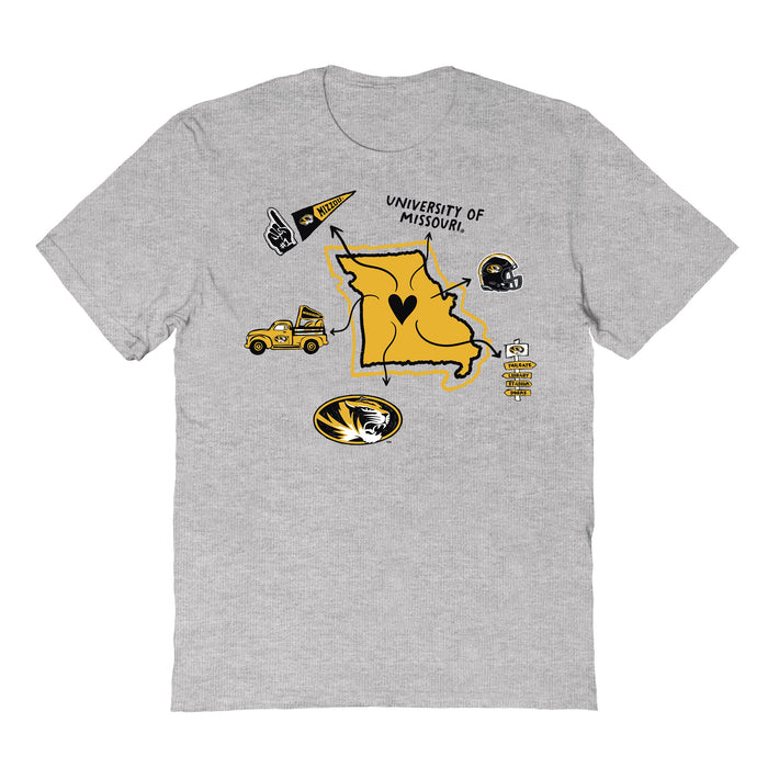 Missouri Tigers MU Hand Sketched Vive La Fete Impressions Icones Grey T-shirt for Women