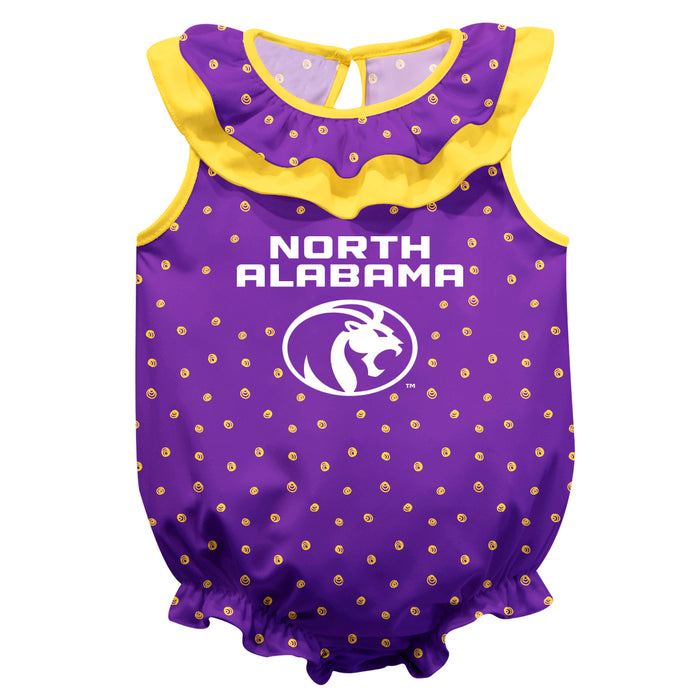 North Alabama Lions Swirls Purple Sleeveless Ruffle Onesie Logo Bodysuit - Vive La Fête - Online Apparel Store