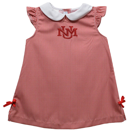 New Mexico Lobos UNM Embroidered Red Cardinal Gingham A Line Dress