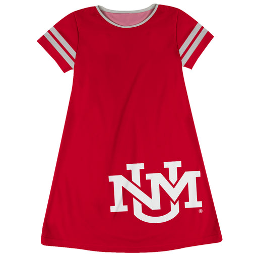 New Mexico Lobos UNM Vive La Fete Girls Game Day Short Sleeve Red A-Line Dress with large Logo