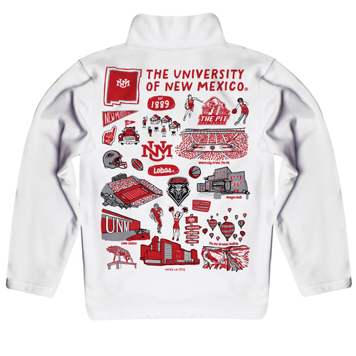 New Mexico Lobos UNM Hand Sketched Vive La Fete Impressions Artwork White Boys Quarter Zip Pullover V1 - Vive La Fête - Online Apparel Store