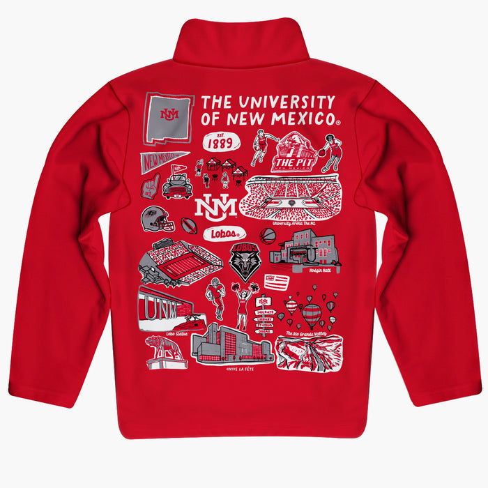 New Mexico Lobos UNM Hand Sketched Vive La Fete Impressions Artwork  Red Boys Quarter Zip Pullover V1 - Vive La Fête - Online Apparel Store