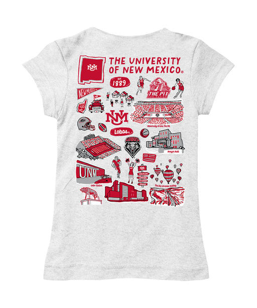 New Mexico Lobos UNM Hand Sketched Vive La Fete Impressions Artwork White Girls Cotton Short Sleeve Tee - Vive La Fête - Online Apparel Store