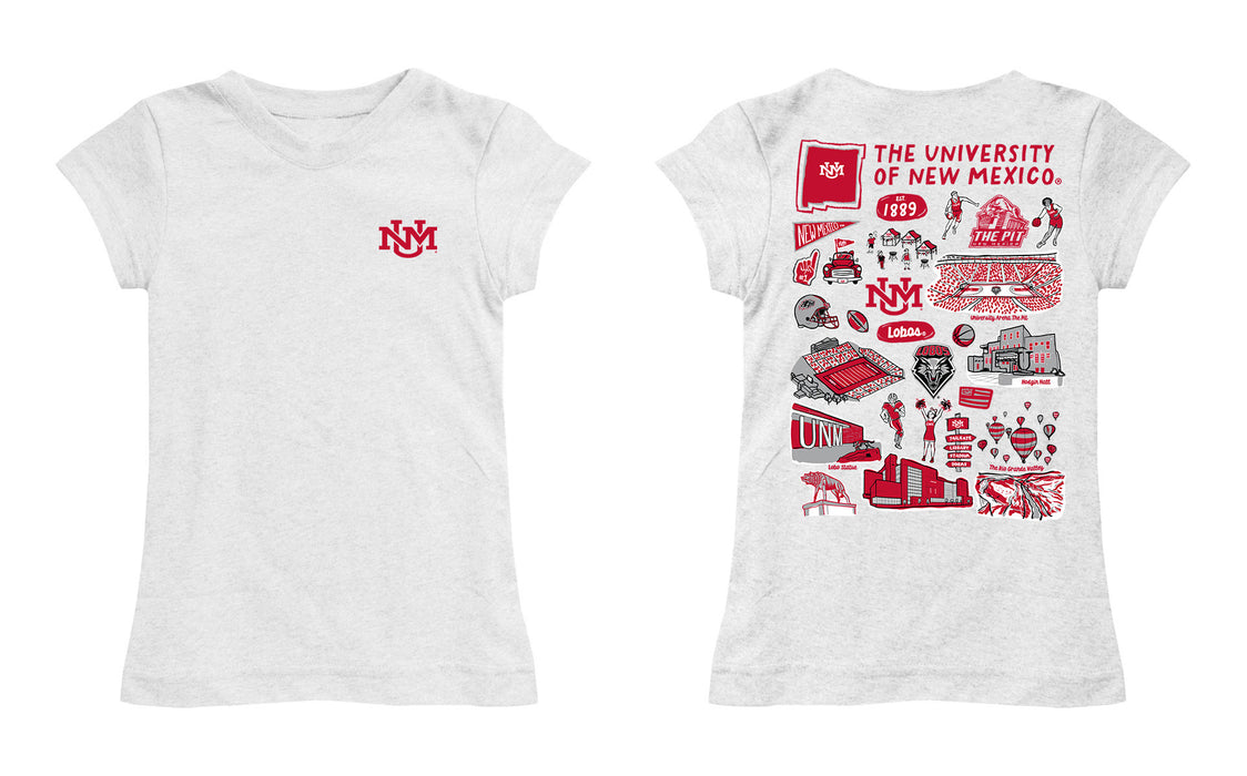 New Mexico Lobos UNM Hand Sketched Vive La Fete Impressions Artwork White Girls Cotton Short Sleeve Tee - Vive La Fête - Online Apparel Store