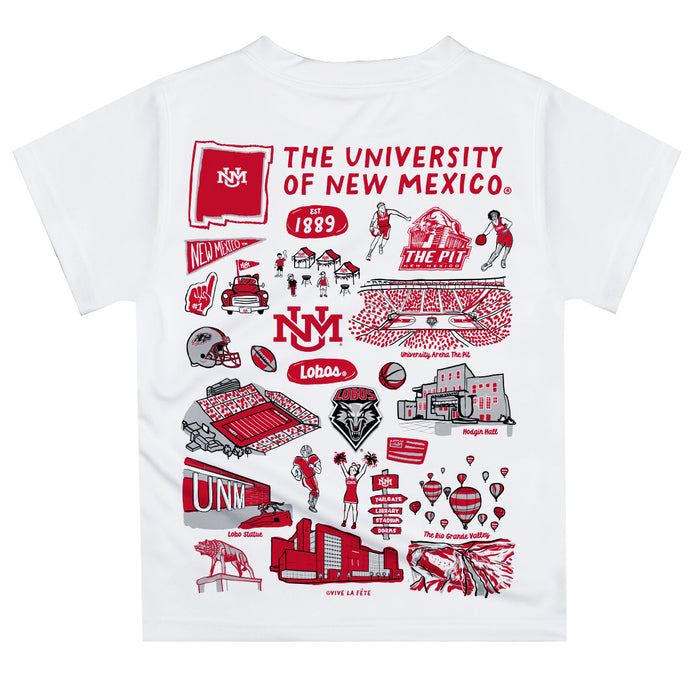 New Mexico Lobos UNM Hand Sketched Vive La Fete Impressions Artwork Boys White Short Sleeve Tee Shirt