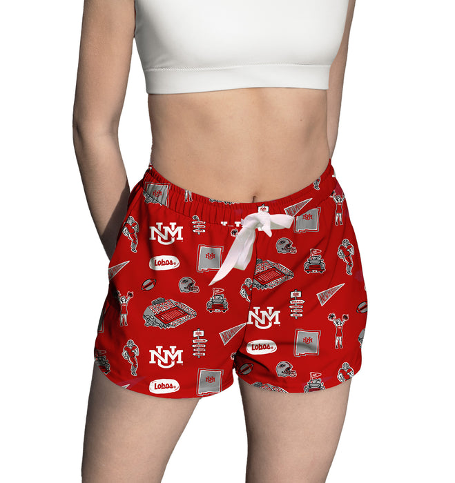 New Mexico Lobos UNM Repeat Print Hand Sketched Vive La Fete Impressions Artwork Womens Red Lounge Shorts