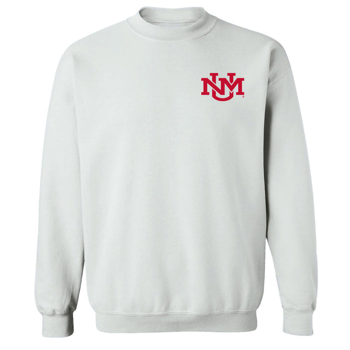 New Mexico Lobos UNM Hand Sketched Vive La Fete Impressions Artwork White Crew Neck Sweatshirt for Women