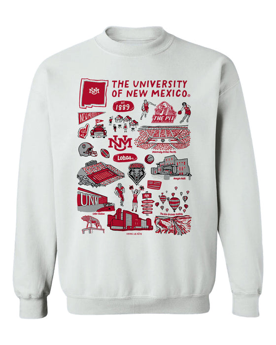 New Mexico Lobos UNM Hand Sketched Vive La Fete Impressions White Cotton Crewneck Sweatshirt for Women