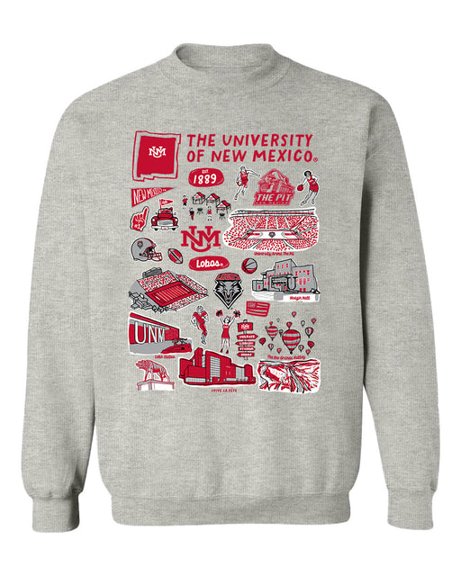 New Mexico Lobos UNM Hand Sketched Vive La Fete Impressions Grey Cotton Crewneck Sweatshirt for Women