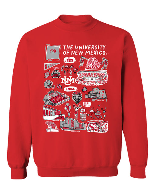 New Mexico Lobos UNM Vive La Fete Impressions Red Cotton Crewneck Sweatshirt for Women