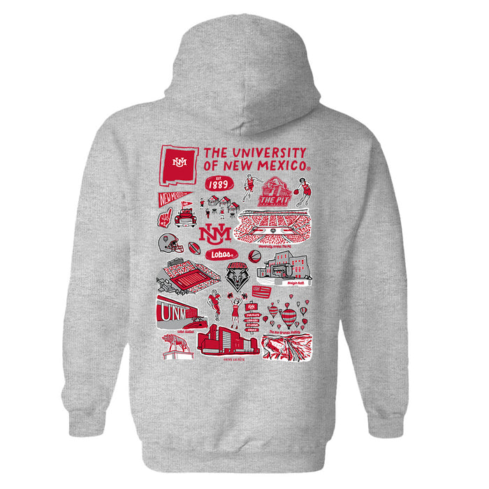 New Mexico Lobos UNM Hand Sketched Artwork Cotton Fleece Women Hoodie - Vive La Fête - Online Apparel Store