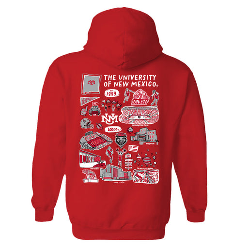 New Mexico Lobos UNM Hand Sketched Artwork Cotton Fleece Women Hoodie - Vive La Fête - Online Apparel Store