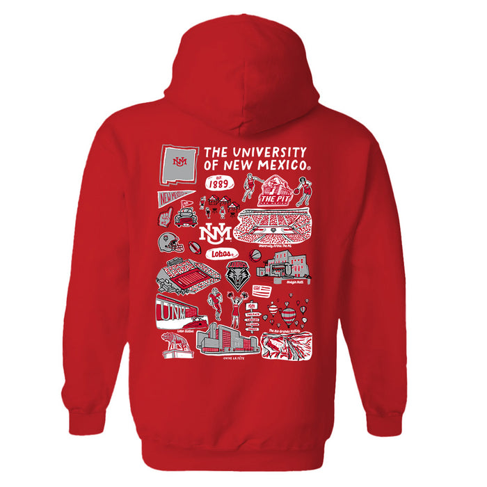 New Mexico Lobos UNM Hand Sketched Artwork Cotton Fleece Women Hoodie - Vive La Fête - Online Apparel Store