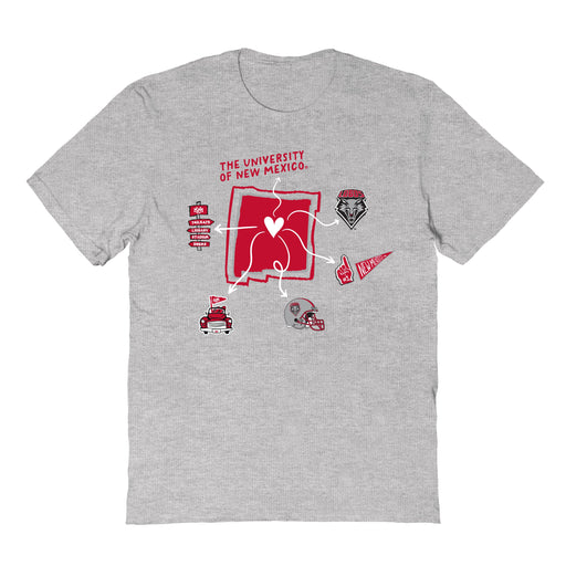 New Mexico Lobos UNM Hand Sketched Vive La Fete Impressions Icones Grey T-shirt for Women