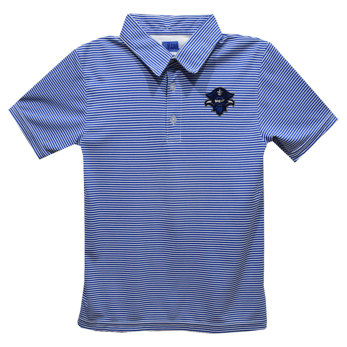 University of New Orleans Privateers UNO Embroidered Royal Stripes Short Sleeve Youth Polo Box Shirt