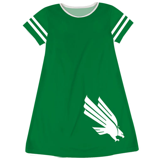 North Texas Mean Green Vive La Fete Girls Game Day Short Sleeve Green A-Line Dress with large Logo